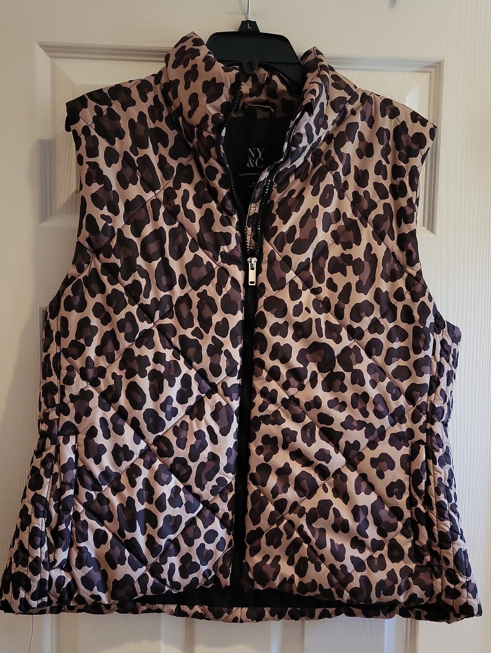 New York & Company Leopard Print Puffer Vest XL